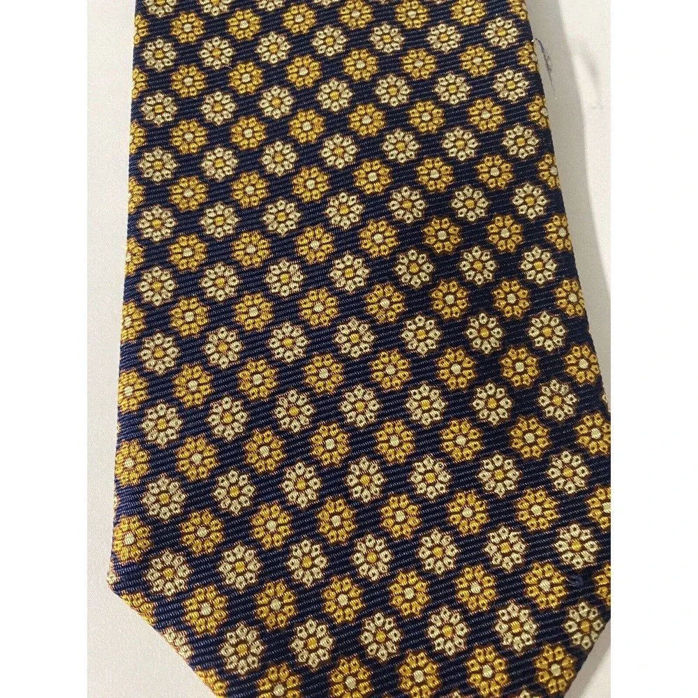 Brooks Brothers Makers Navy Yellow Brown Floral Tie Necktie Silk 59